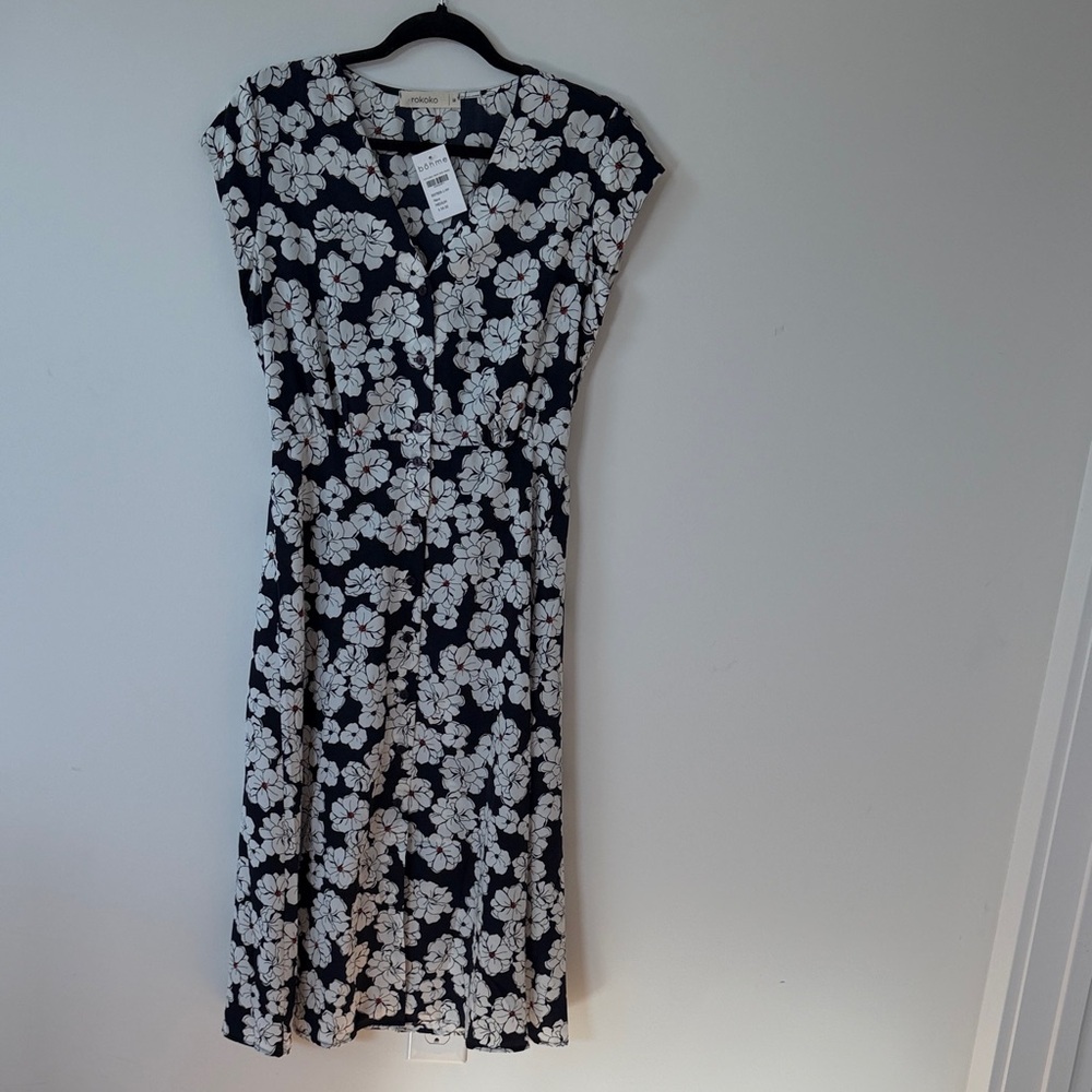 Bohme Navy and White Floral Midi Dress